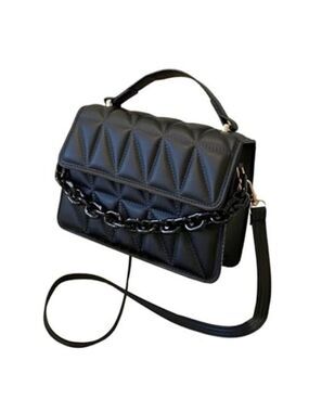 Quilted Black Vegan Leather Square Crossbody Bag Mini Satchel Handbags